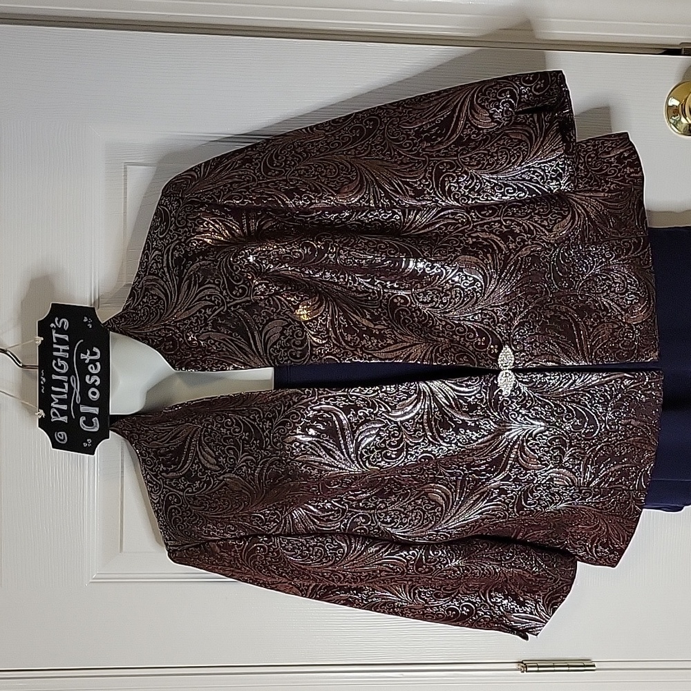R & M Richards Evening Jacket 16 Brown Copper Brocade Metallic